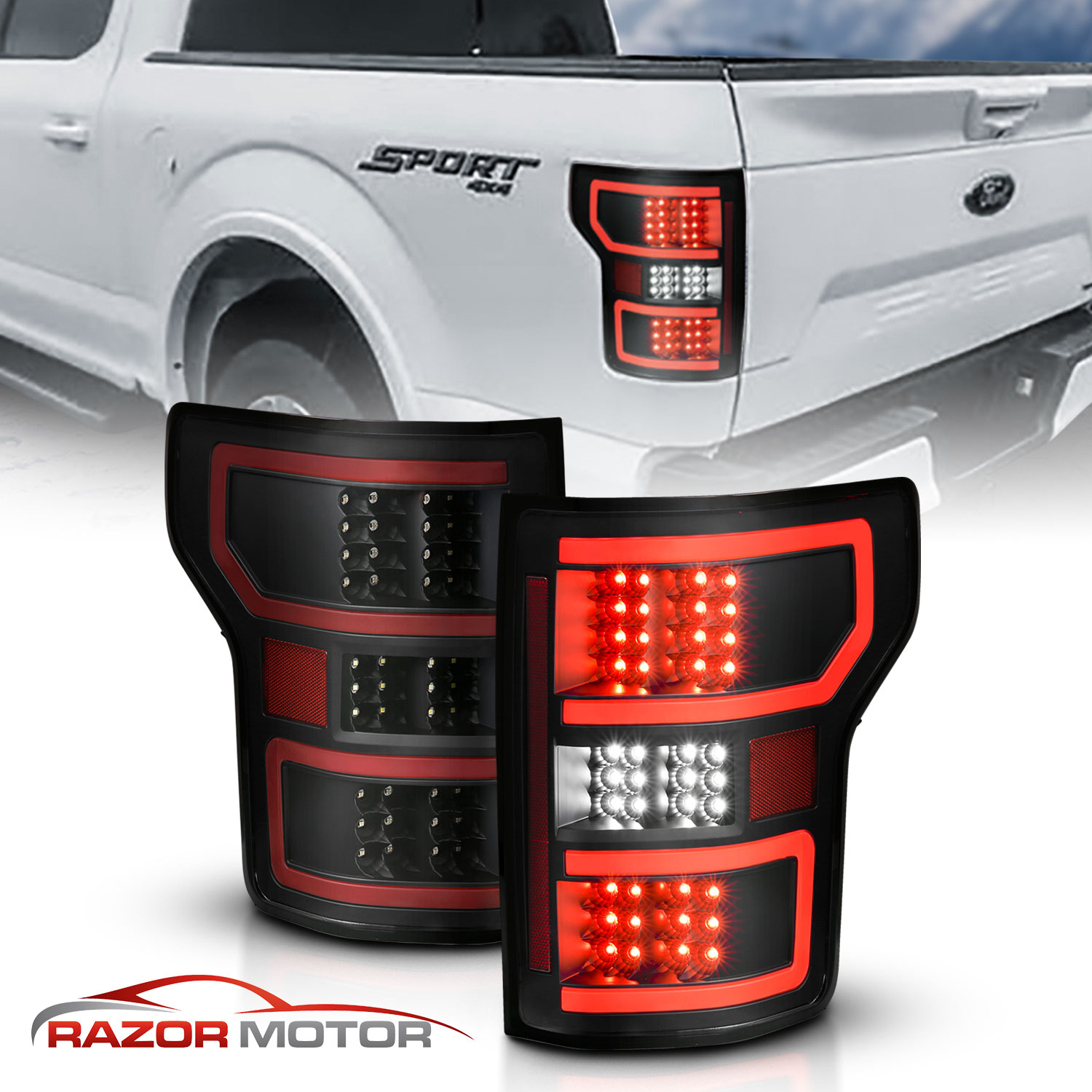20182020 Ford F150 F150 Pickup XL XLT Black LED Bar Tail Lights Lamps